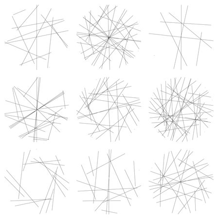 Random intersecting lines, stripes abstract geometric vector illustration. Chaotic dissaray of scattered linesのイラスト素材