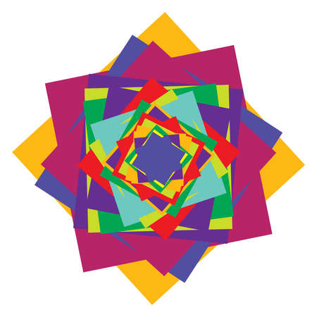 Colorful, vivid, vibrant multicolor abstract geometric shape, design element. Geometric spiral, swirl, twirl with rotation effect. Overlapping random geometrical, angular shapesのイラスト素材
