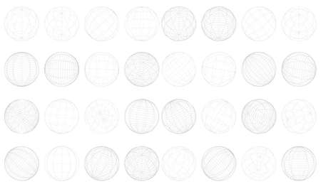 Wireframe, grid, mesh sphere set of 32 pieces - Stock vector illustration, Clip-art graphicsのイラスト素材