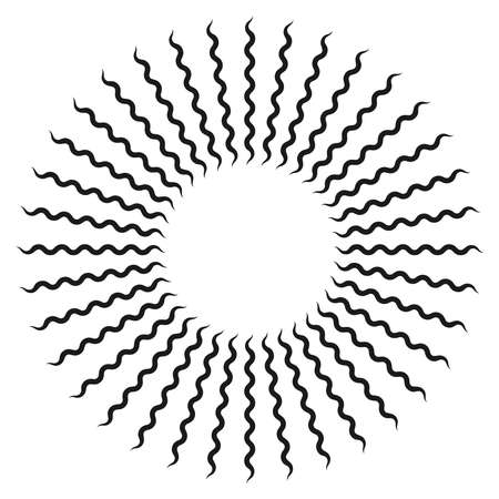 Radial spiral with wavy, zigzag, criss-cross lines. Swirl, twirl, and whorl rotated element - Stock vector illustration, Clip art graphicsのイラスト素材
