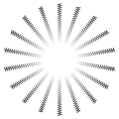 Radial spiral with wavy, zigzag, criss-cross lines. Swirl, twirl, and whorl rotated element - Stock vector illustration, Clip art graphicsのイラスト素材