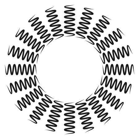 Radial spiral with wavy, zigzag, criss-cross lines. Swirl, twirl, and whorl rotated element - Stock vector illustration, Clip art graphicsのイラスト素材