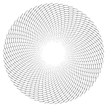 Radial spiral with wavy, zigzag, criss-cross lines. Swirl, twirl, and whorl rotated element - Stock vector illustration, Clip art graphicsのイラスト素材