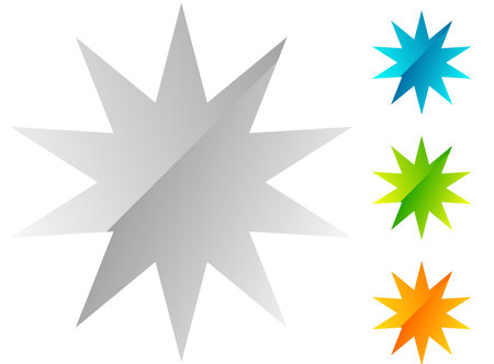 Star, starburst, sunburst icon, symbol. Radial shape, design element. Badge, seal vector illustration. Radiating glimmer, gleam effect. Abstract rays, beams elementのイラスト素材