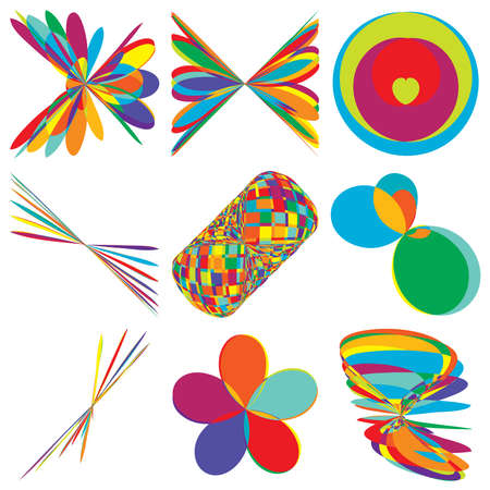 Abstract flower-like curvy, colorful, rounded vibrant geometric shapes, design elements. Mandala, motif vectors. Abstract petals formationのイラスト素材