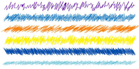Colorful scribble, sketch, sketchy doodle horizontal line dividers. Wavy waving wave and billowy undulating zigzag crisscross color lines - stock vector illustration, clip-art graphicsのイラスト素材