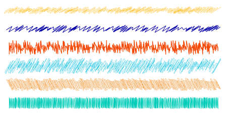 Colorful scribble, sketch, sketchy doodle horizontal line dividers. Wavy waving wave and billowy...