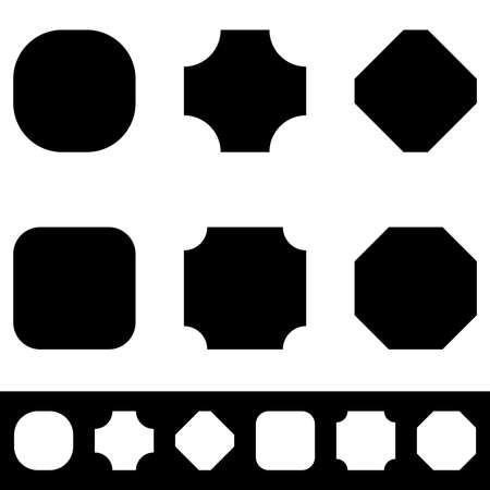 Shapes with different corner effects. Rounded beveld cut off versions - stock vector illustration, clip-art graphicsのイラスト素材