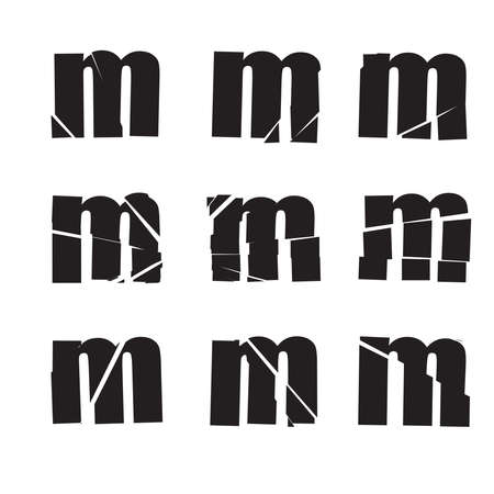 Textured letter m. Shattered fractured broken alphabet series - stock vector illustration, clip-art graphicsのイラスト素材