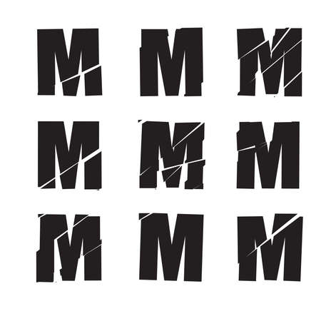 Textured letter M. Shattered, fractured, broken alphabet series - stock vector illustration, clip-art graphicsのイラスト素材