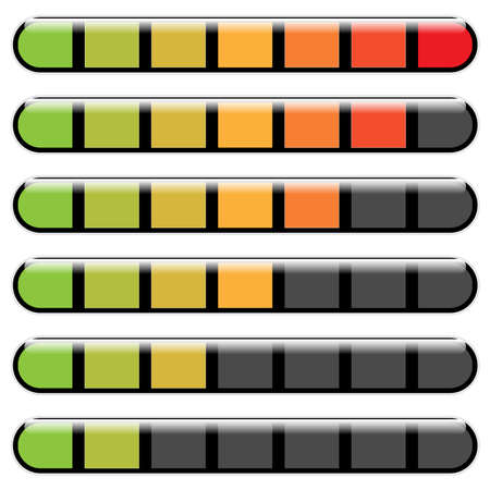 Progress bar. Steps, phases, level indicator. Yardstick meter. Rank, grade, stage chart, graph - stock vector illustration, clip-art graphicsのイラスト素材