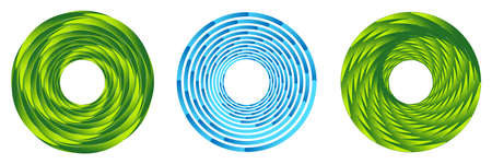 Set of 3 abstract geometric circle icon. Spiral, swirl, twirl circular element. Whirlwind whirlpool vortex abstract graphic - stock vector illustration, clip-art graphicsのイラスト素材