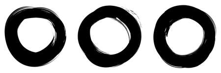 Smeared, smudged circle, circular grungy, grunge brushstroke and paintbrush ink blot, stain. Sketch, sketchy handdrawn, chalk drawing effect circles- stock vector illustration, clip-art graphicsのイラスト素材