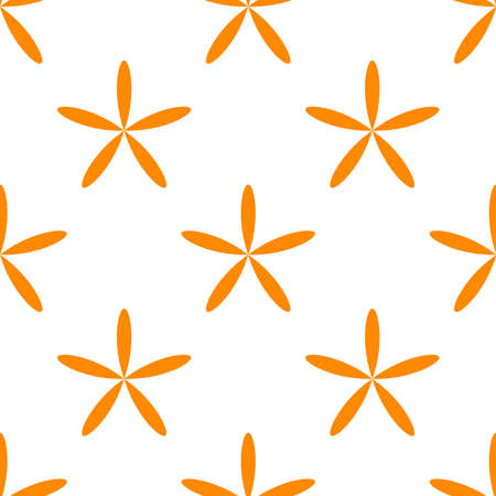 Simple orange, yellow flowers, petals seamless, repeatable pattern, background. Nature, ecology, botanic and gardening concept backdrop. Flower silhouettes, symbols and motifs repetitive texture. Stock vector illustration, clip-art graphicsのイラスト素材