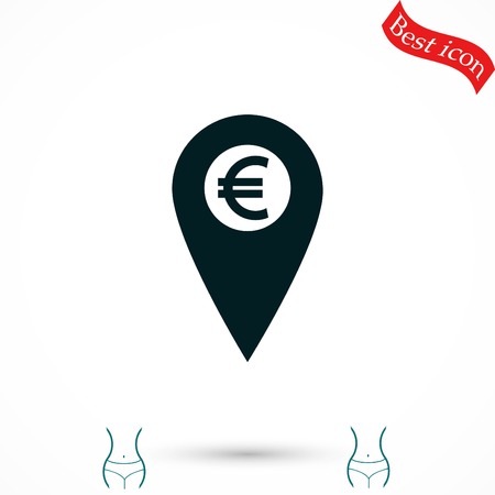 Marker location icon Euro sign, flat design best vector iconのイラスト素材