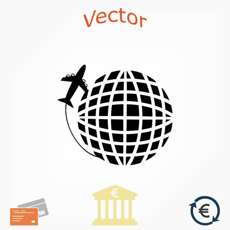 globe and plane travel vector icon, flat design best vector iconのイラスト素材