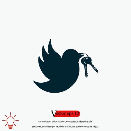 Bird with the keys icon, flat design best vector iconのイラスト素材