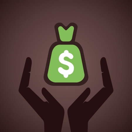 money bag cover by hand or save money concept のイラスト素材