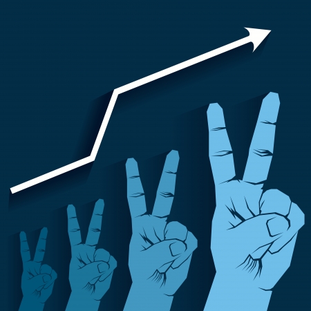 victory sign hand growth graph vectorのイラスト素材