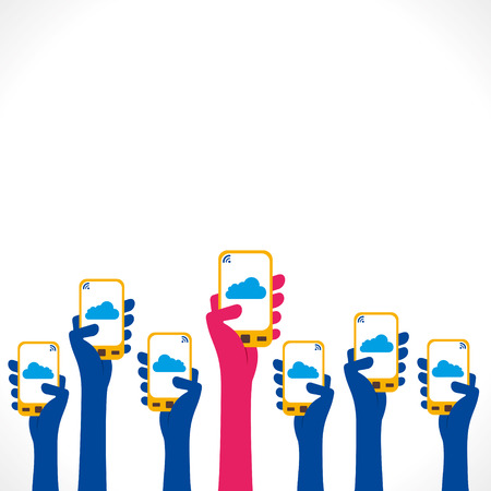 mobile on every hand using vector のイラスト素材