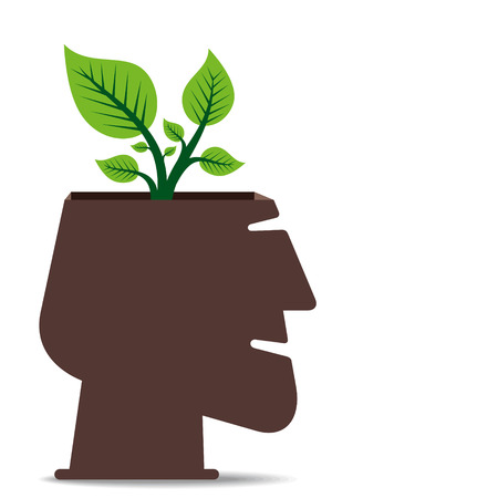 go green concept, small plant in human head concept vectorのイラスト素材