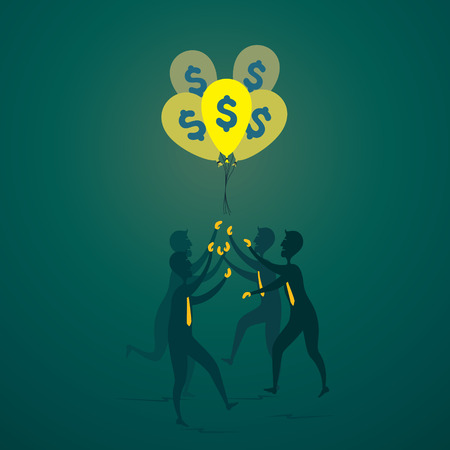 every people try to catch the dollar balloon concept のイラスト素材