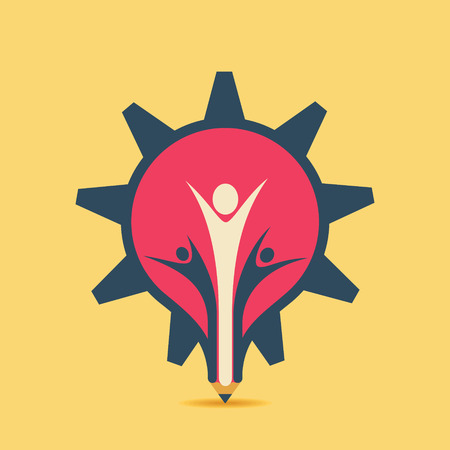 creative pencil design in gear style with support people or celebrate design concept vectorのイラスト素材