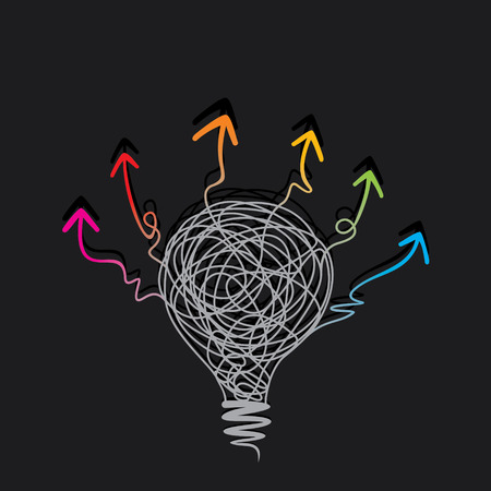 creative bulb sketch by pencil and different colorful arrow out from design vectorのイラスト素材