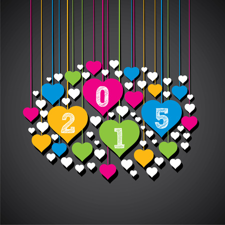 creative new year 2015 heart shape banner hang design vectorのイラスト素材