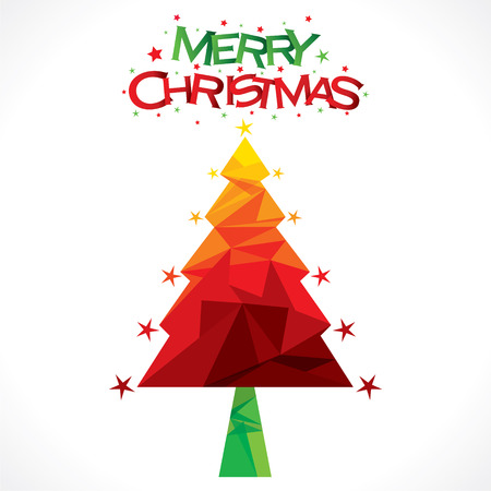 creative merry christmas tree greeting design vectorのイラスト素材