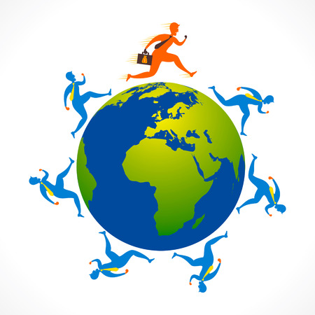 businessmen run around the world or global relation conceptのイラスト素材