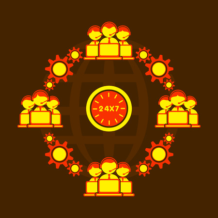 all over world customer support 24/7 by professional team concept designのイラスト素材