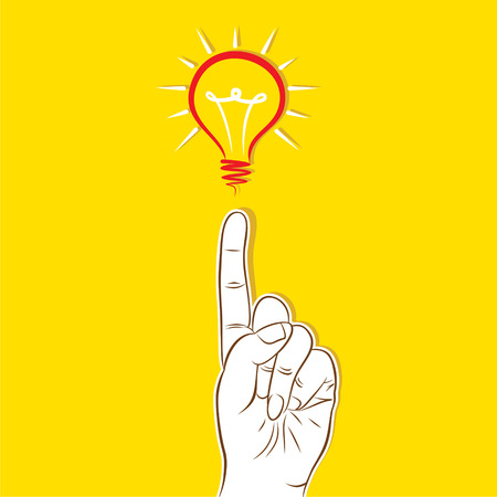 finger pointing bulb , new idea concept designのイラスト素材