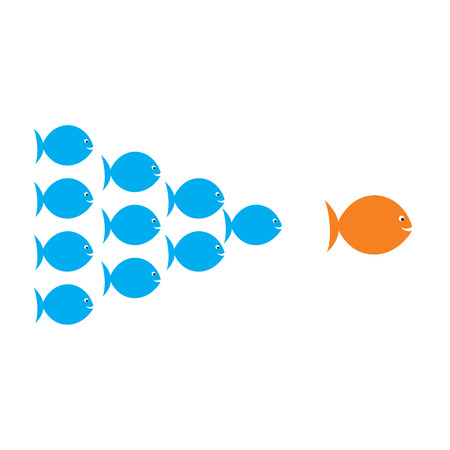 leadership concept , fish team follow the big fish concept design vectorのイラスト素材