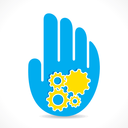 creative concept of services ,gear in hand design vectorのイラスト素材
