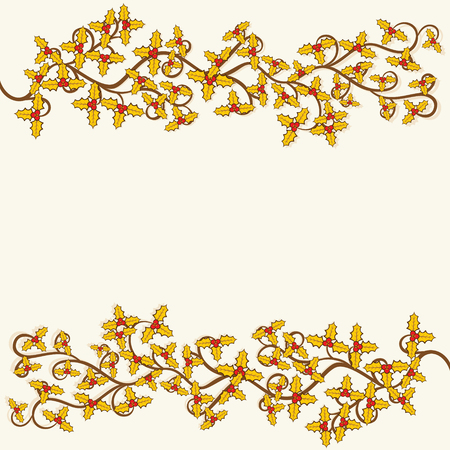 creative retro christmas leaf branches and berry greeting design vectorのイラスト素材