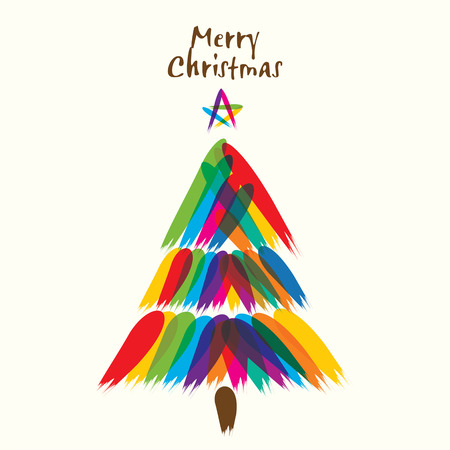 creative colorful merry Christmas tree design by brush stroke design vectorのイラスト素材