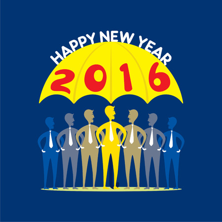 new year 2016 party umbrella theme , people under umbrella design vectorのイラスト素材