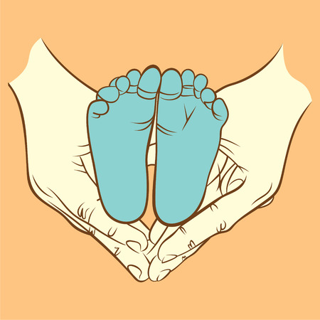 love your baby, parent hold baby feet, baby shower invitation concept design vectorのイラスト素材