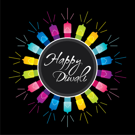 happy diwali festival greeting design with colorful lighting vectorのイラスト素材