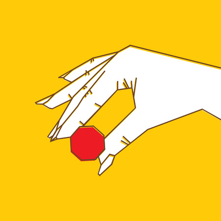 hand hold round object, or blank sticker to write some text designのイラスト素材