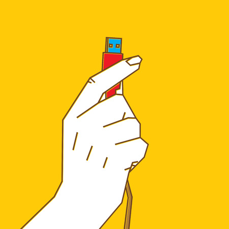 usb cable hold in hand, data transfer concept design