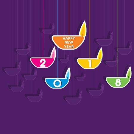 creative new year 2018 greeting design using hanging diyaのイラスト素材