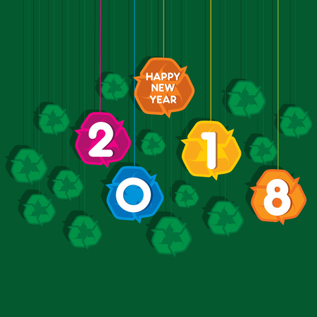 creative new year 2018 greeting design using hanging recycle symbol patternのイラスト素材