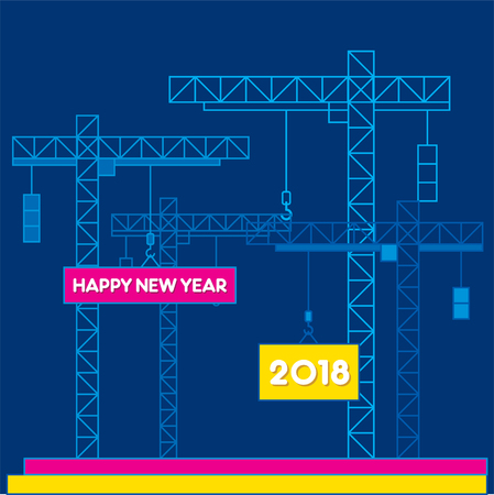 creative happy new year 2018 poster design by construction conceptのイラスト素材