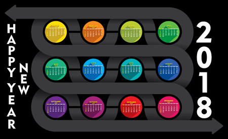 Creative colorful zigzag shape new year calendar 2018 template designのイラスト素材