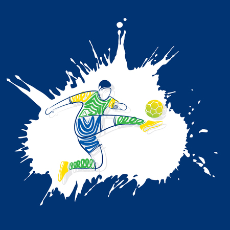 soccer player kick the ball, isolated on white color paint splash background Vector illustration.のイラスト素材