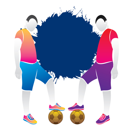 two soccer player ready for action, write your text on color splash backgroundのイラスト素材