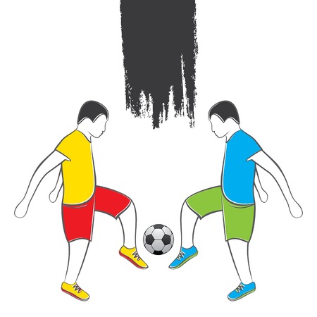 two professional soccer player in action, playing with ball with brush stroke to write some textのイラスト素材