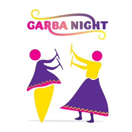Celebrate navratri festival with couple dancing garba design vector illustration.のイラスト素材